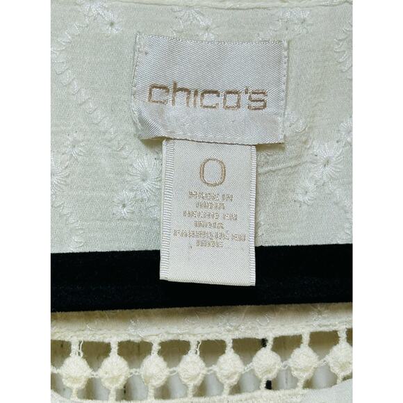 Chico's Long Sleeve Crochet Eyelet Top Women's Size Small - Picture 3 of 8